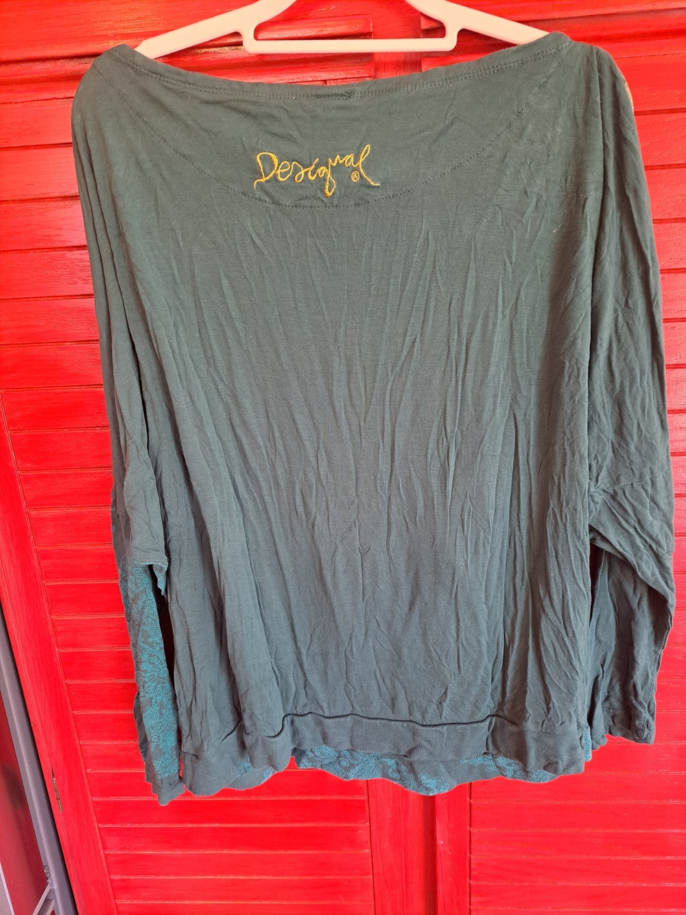 Desigual Teal Mandala-Print Women's Long Sleeve Top Large Raglan Sleeve - Picture 6 of 7